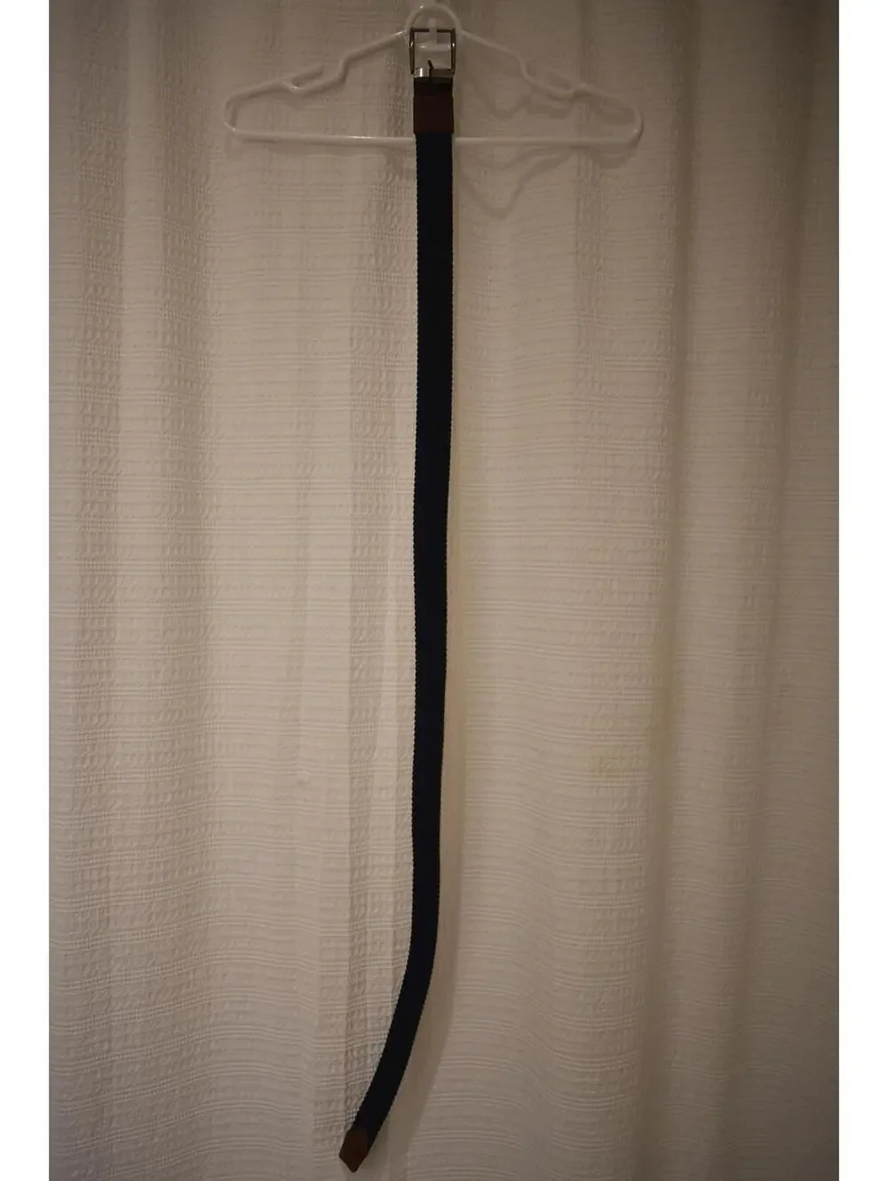 Navy Blue Woven Belt with Brown Leather Accents